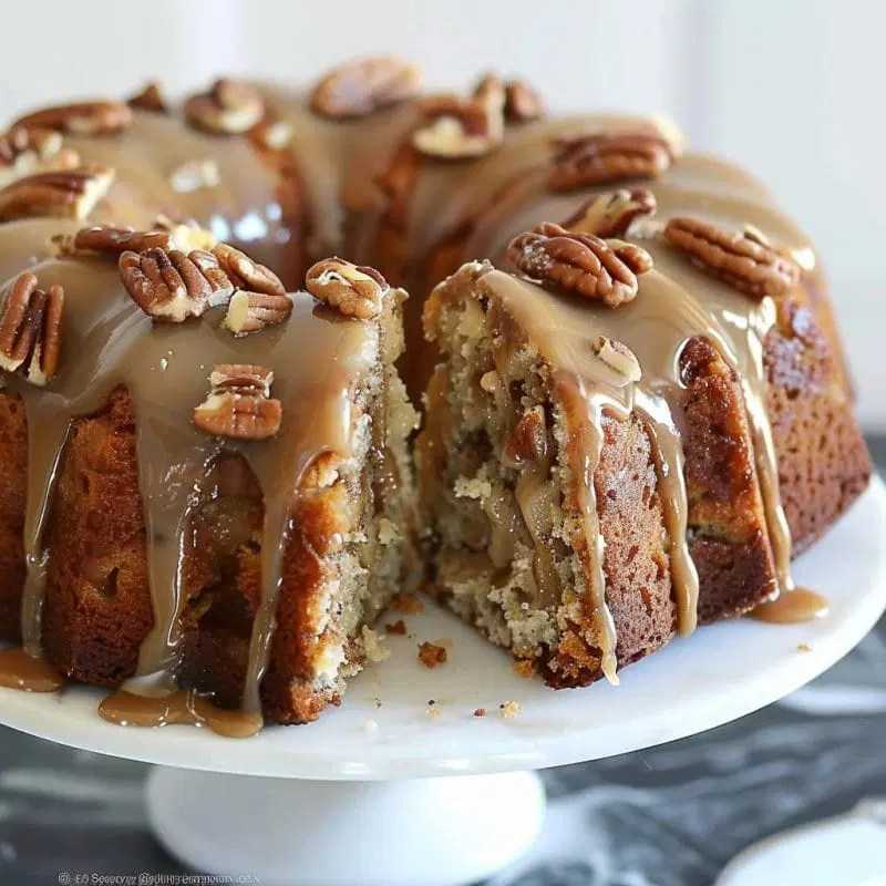 APPLE PECAN CAKE WITH CARAMEL GLAZE