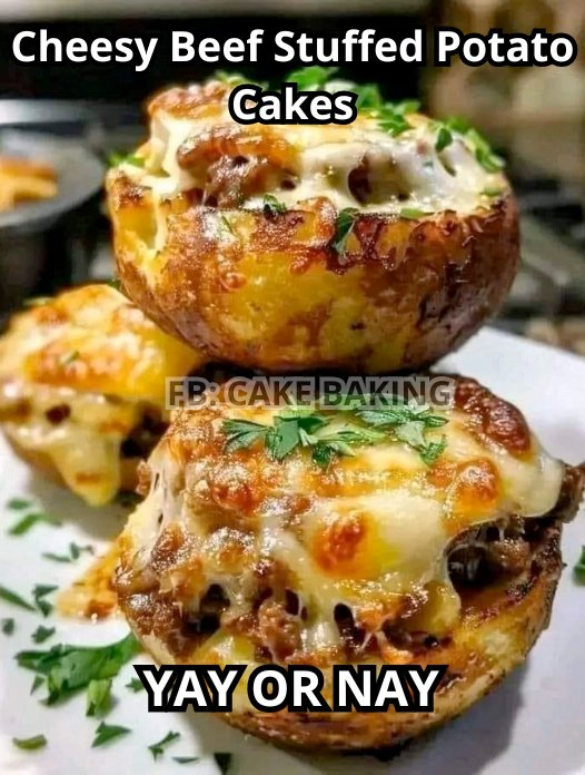 Cheesy Beef Stuffed Potato Cakes