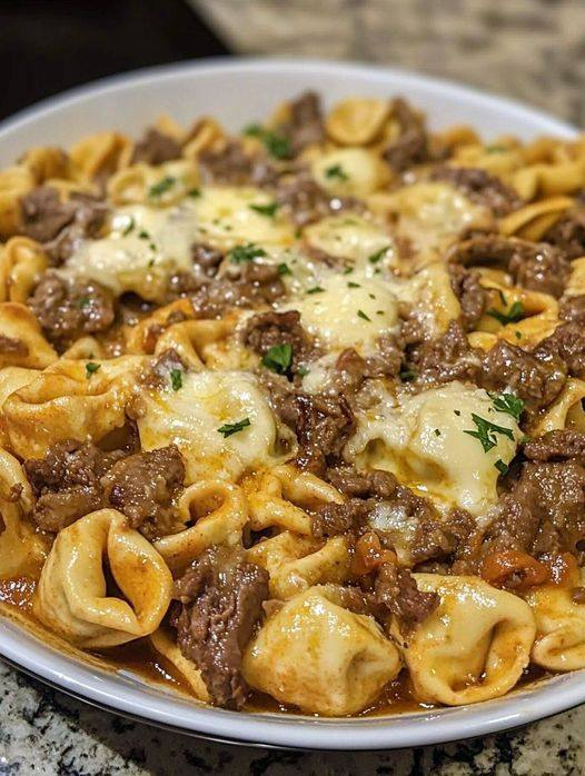 Cheesesteak Tortellini in Rich Provolone Sauce 