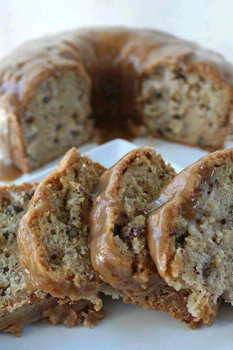 APPLE PECAN CAKE WITH CARAMEL GLAZE