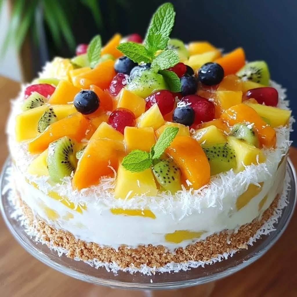 Tropical Fruit Ice Cream Tart with Coconut Mousse