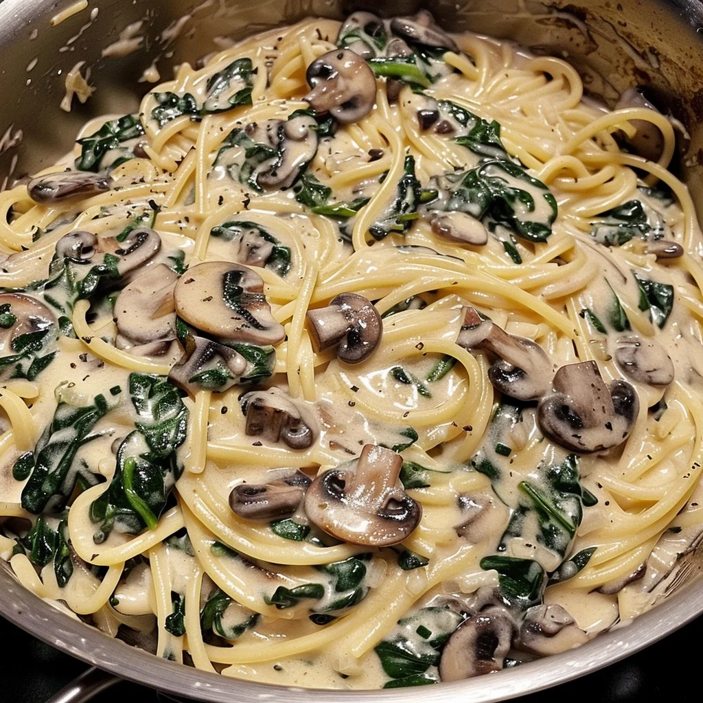 Creamy Spinach and Mushroom Spaghetti