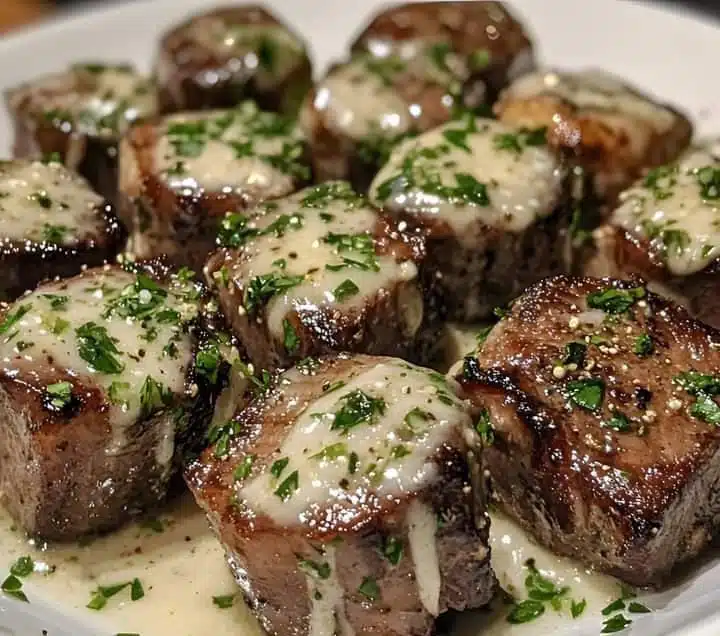 Garlic Butter Steak Bites with Parmesan Cream Sauce